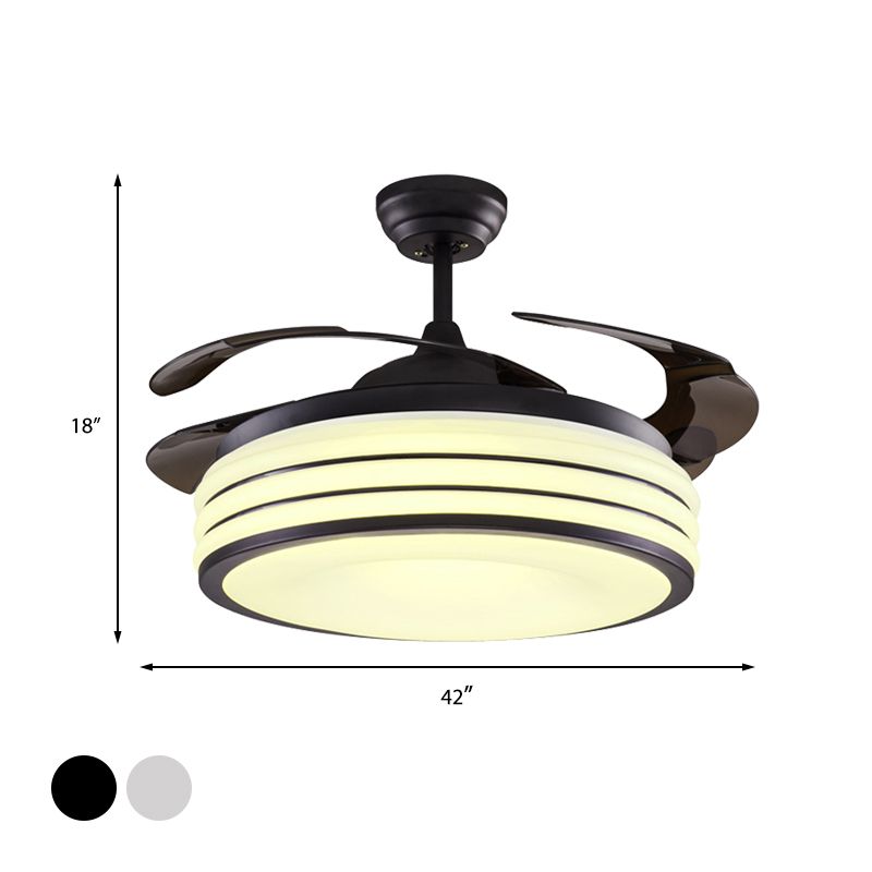 Schwarz/Silber -Drum Semi Flush Light Modernes Metallic Wohnzimmer 42 "W LED Deckenlüftungsleuchte mit Wand/Fernbedienung, 4 Klingen