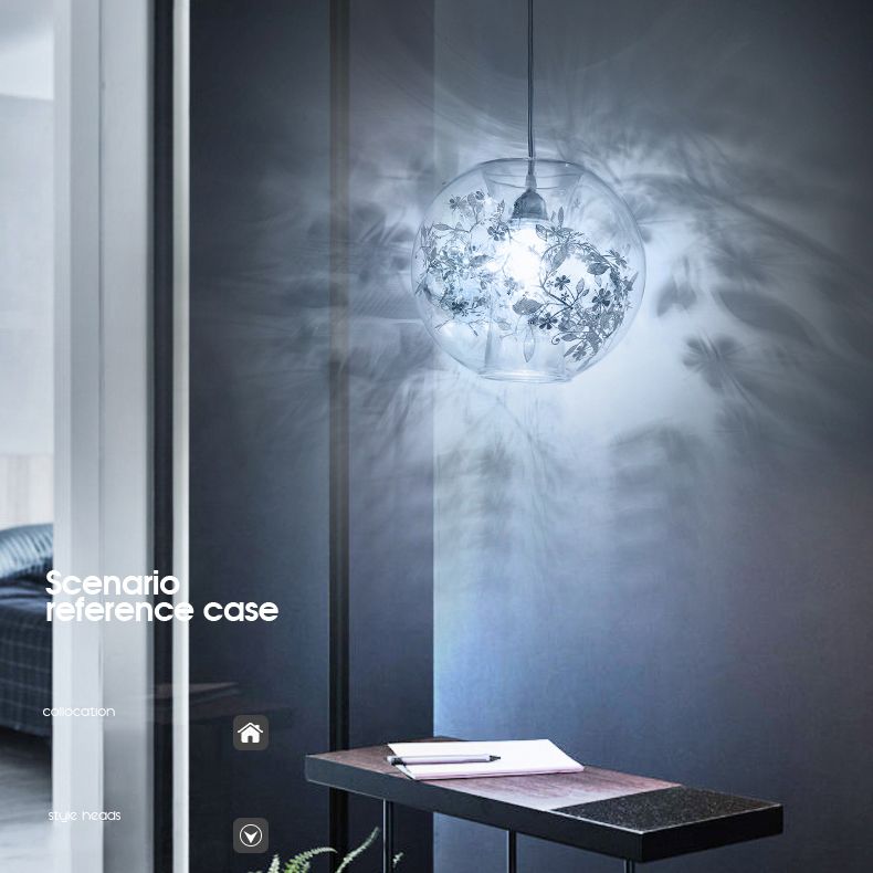 Modern Art Deco Pendant Light Spherical Clear Glass 1 Light Suspension Light  for Living Room