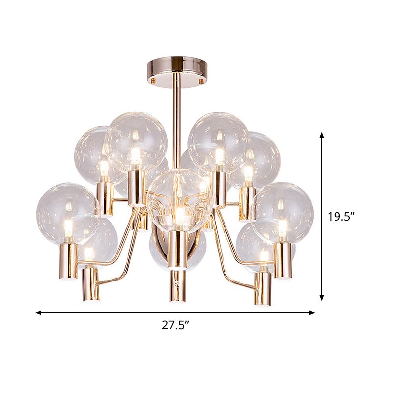 12 Bulbs Living Room Chandelier Minimalist Gold Suspended Pendant Light with Pendulum Clear Glass Shade