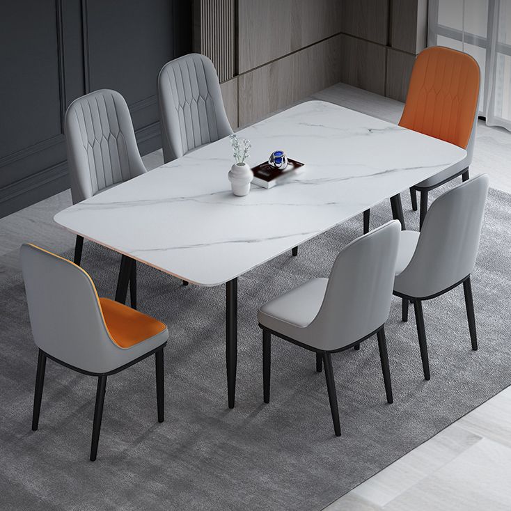 Einfachheitstil Home Sintered Stone Esstisch 4 Beine Kohlenstoffstahl Basis Rechtecktisch