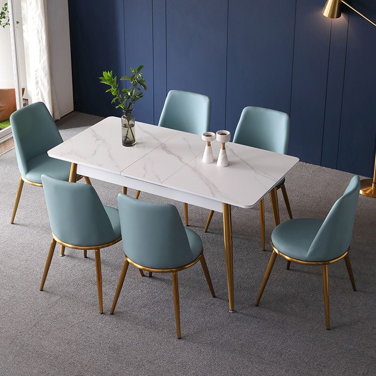 Rectangle Traditional Luxury Dining Table White Sintered Stone Table with 4 Gold Legs