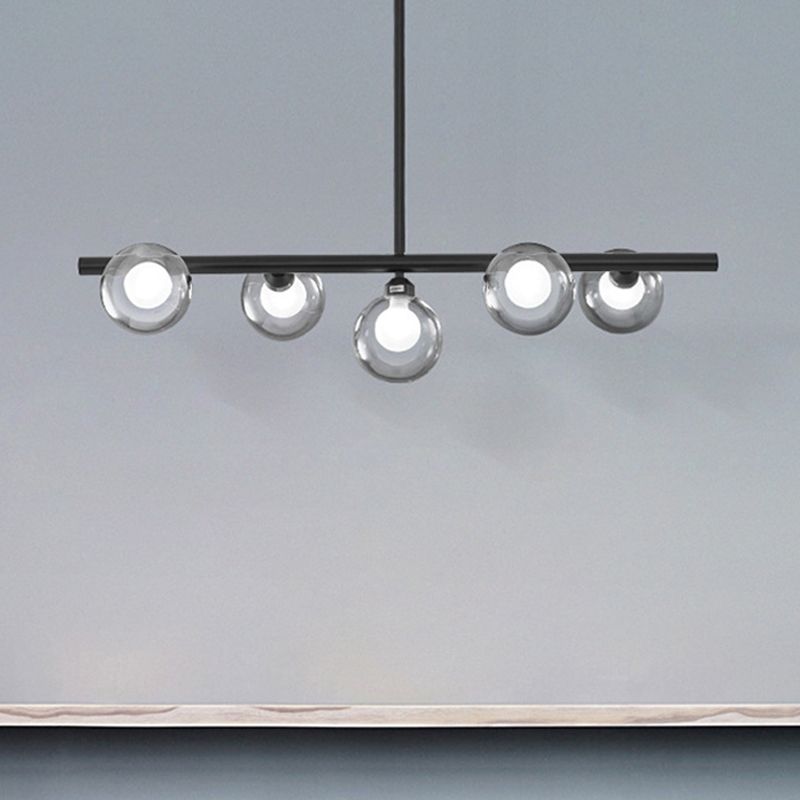 Bubble Clear Glass Island Ceiling Light Modern Style 5/6 Lights Black/Gold Finish Pendant Light Fixture for Dining Room