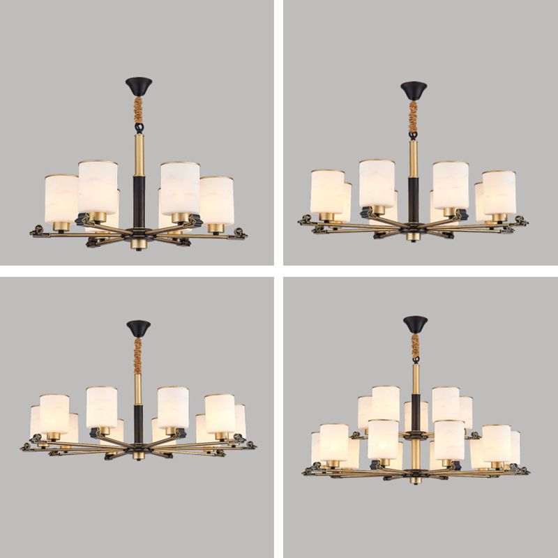 Contemporary Indoor Hanging Light Metal Cylindrical Chandelier with Glass Shade