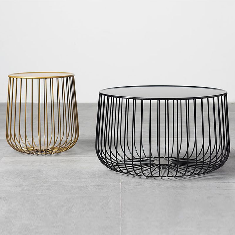 Mid-century Round Iron Coffee Table Frame Cocktail Table with Storage