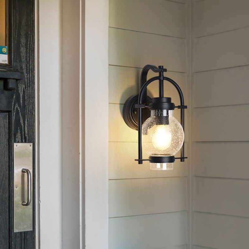 Industrial Glass Wall Light 13" High Wall Sconce in Black for Outdoors