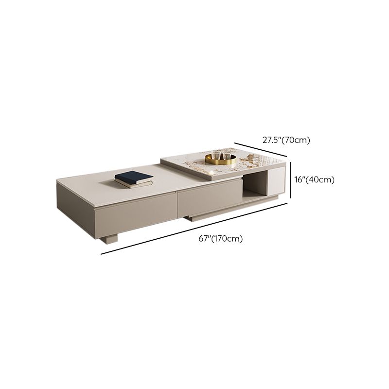 Rectangle Single Coffee Table Stone Cocktail Table with Storage Drawers