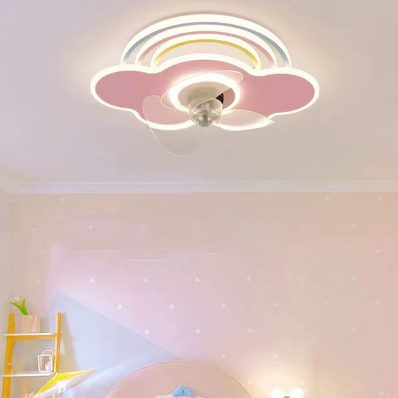 3-Blade Ceiling Fan Children Metallic Pink Fan with Light for Dining Room