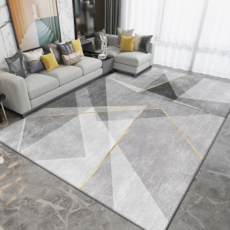 Stylish Grey Area Rug Modern Polyester Color Block Area Carpet Anti-Slip Rug for Living Room