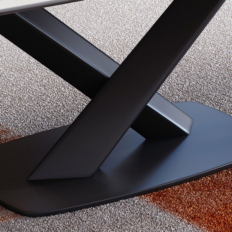 Sintered Stone Table for Restaurant Industrial Rectangle Dining Table Metal Pedestal