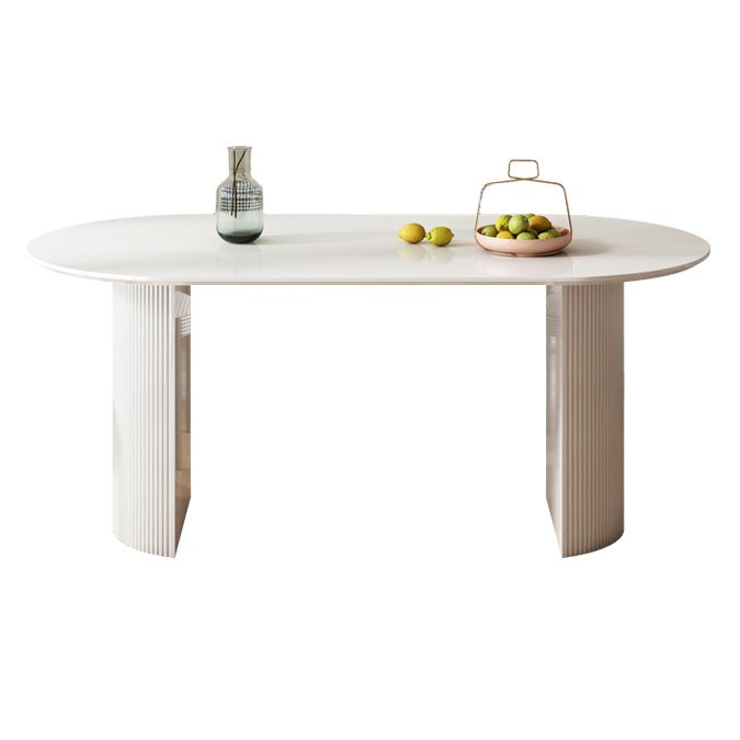 Eigentijdse witte standaard eettafel Keukeneettafel met dubbele voetstukonderstellen