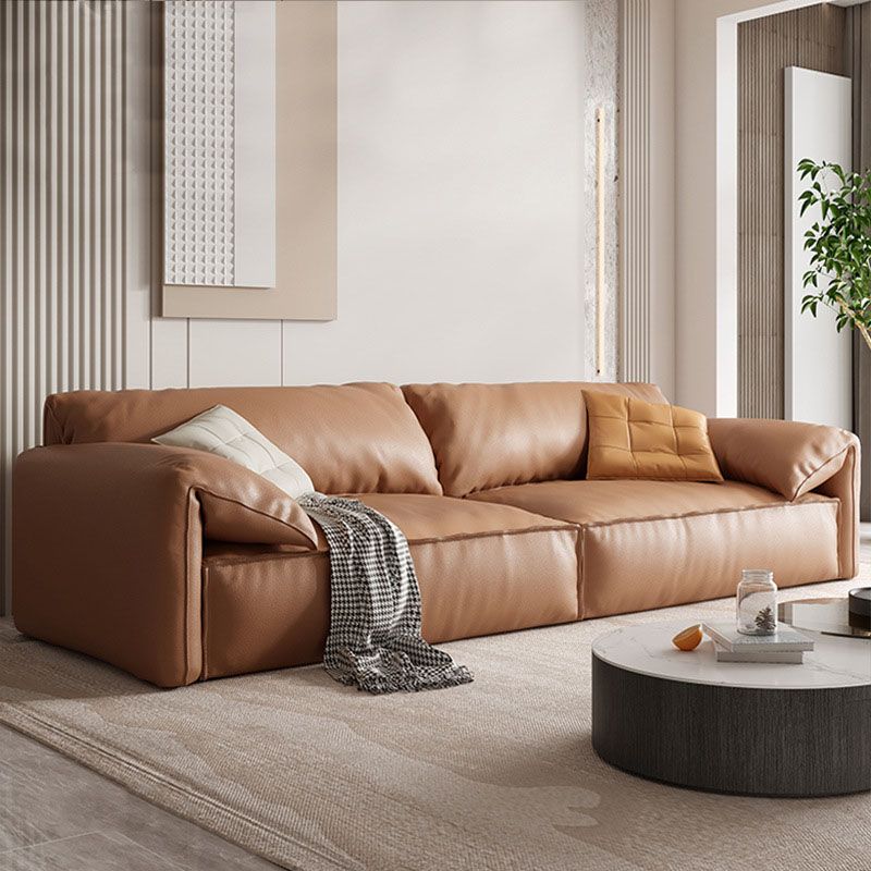 Modern Sewn Pillow Back Sofa 31.49" H Faux Leather Pillow Top Arm Sofa