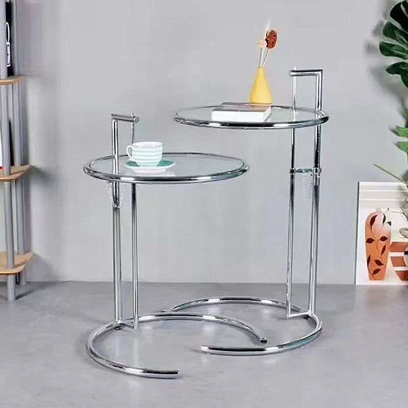 Lift-top Coffee Table Glass with Round Top and Stainless Steel Base
