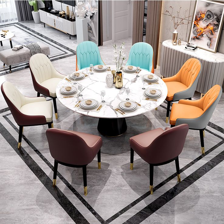 Sillas de comedor Glam, silla Parsons curvada de cuero con acabado mate para cocina
