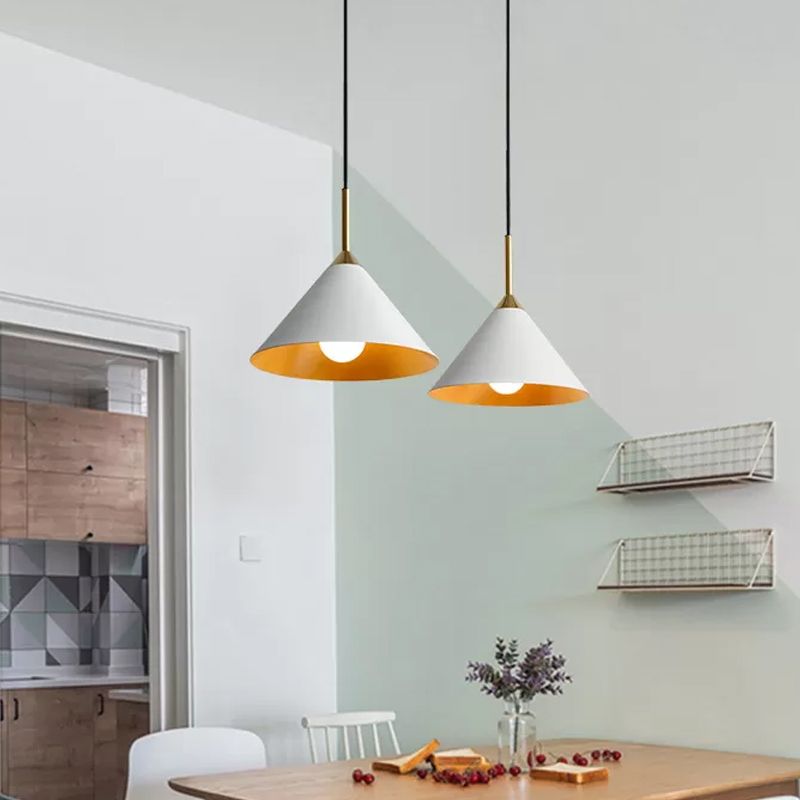 Conical Dinette Drop Pendant Metal Single Bulb Minimalist Ceiling Suspension Light in White