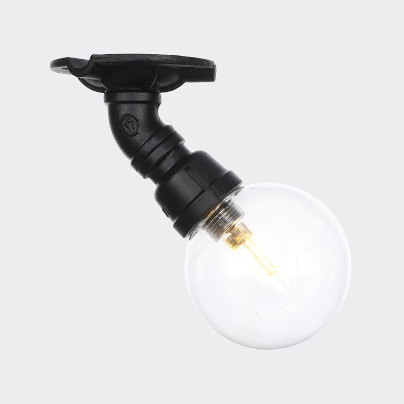 Orb Clear Glass Semi Flush Lighting Industrial 1 Bulb Restaurant Ceiling Mounted Fixture in Black