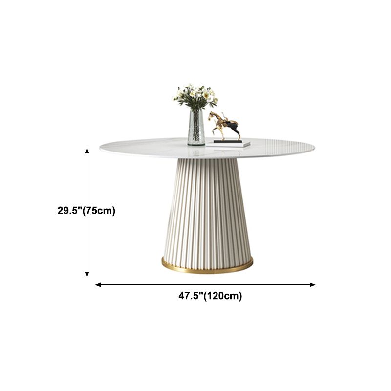 Sintered Stone Top Dining Table in White Luxury Kitchen Table with Pedestal Base