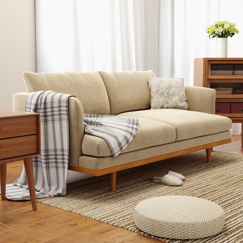 Noord-Europese houten 2/3-zits sofa houten benen vierkante armbank