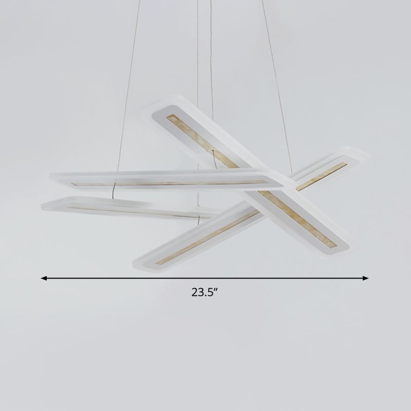 Rectangle Hanging Light Contemporary Acrylic White LED Ceiling Chandelier, Warm/White Light