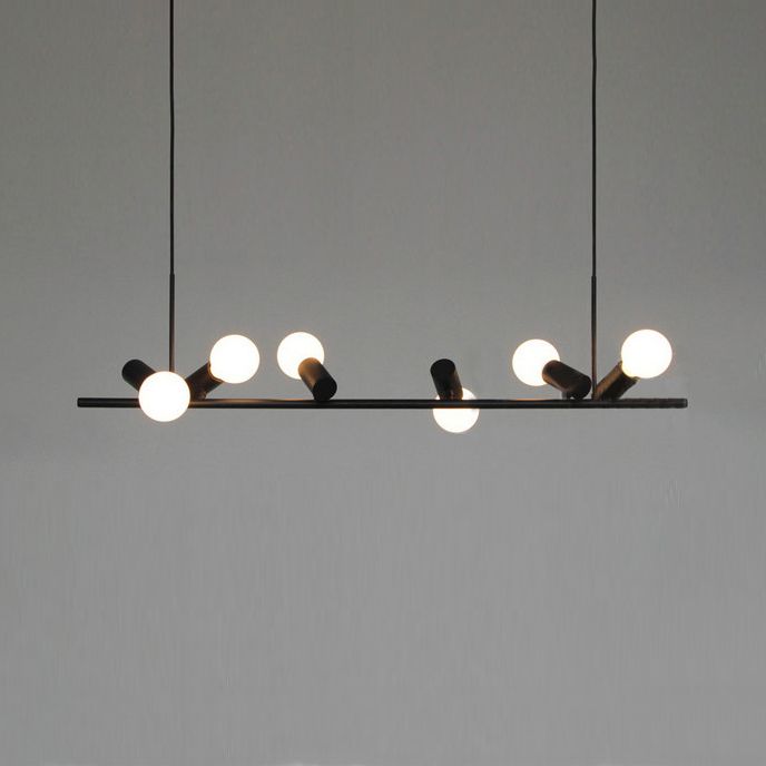 Retro Bare Bulb Metal Island Lamp 6/10 Heads Black Hanging Light for Dining Room in White/Black