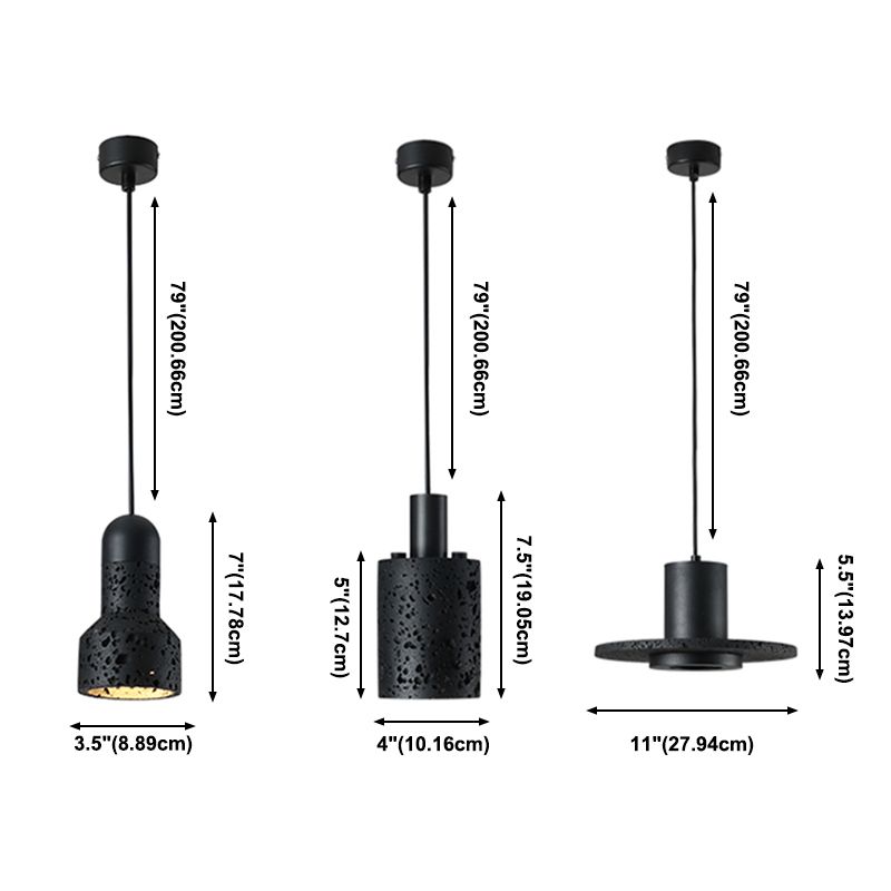 Single Head Stone Hanging Light Contemporary Creative Suspension Pendant in Black