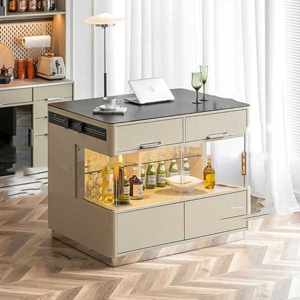 Modern Stationary Kitchen Island Granite Top Kitchen Island Table with Drawer