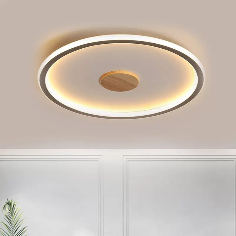 16.5"/20.5" Width Circular LED Flushmount Lighting Simple Metallic Living Room Ceiling Mounted Fixture in Black/Grey, Warm/White Light
