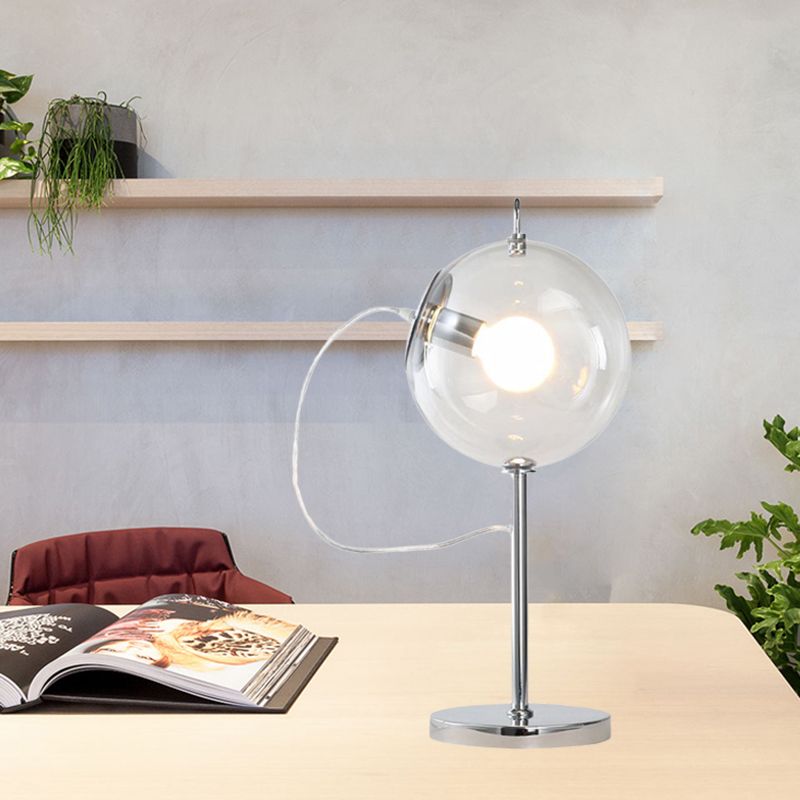 Lampada da tavolo minimalista a sfera in vetro trasparente con 1 lampadina, lampada da notte per salotto in cromo