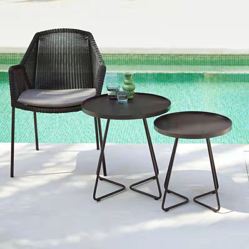 Mid-Century Metal Round Tray Top Side Table Iron Sled End Table