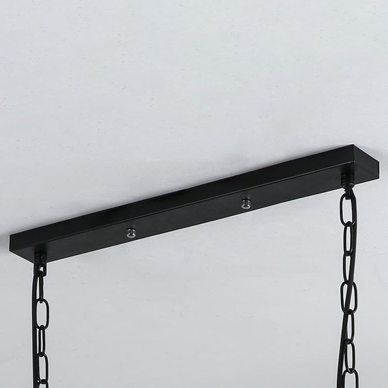 Black Island Pendant Lighting Rustic-Style Metal Cage-Shaped Island Chandelier Light