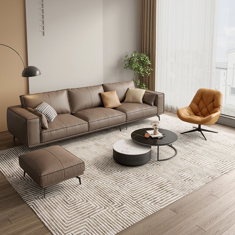 Genuine Leather Sofa 37" High Tuxedo Arm Sofa with Pillows for Living Room