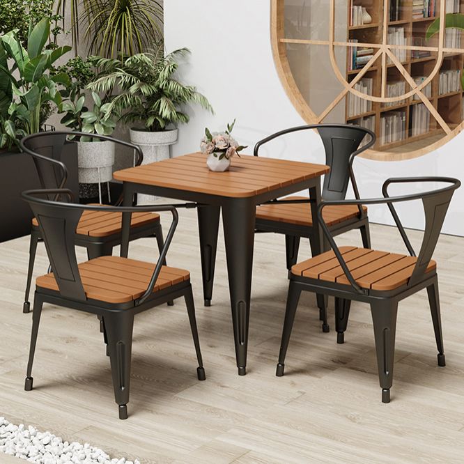 Modern Patio Dining Table Set 1/3/5 Pcs Iron Frame Patio Dining Table and Chairs in Black