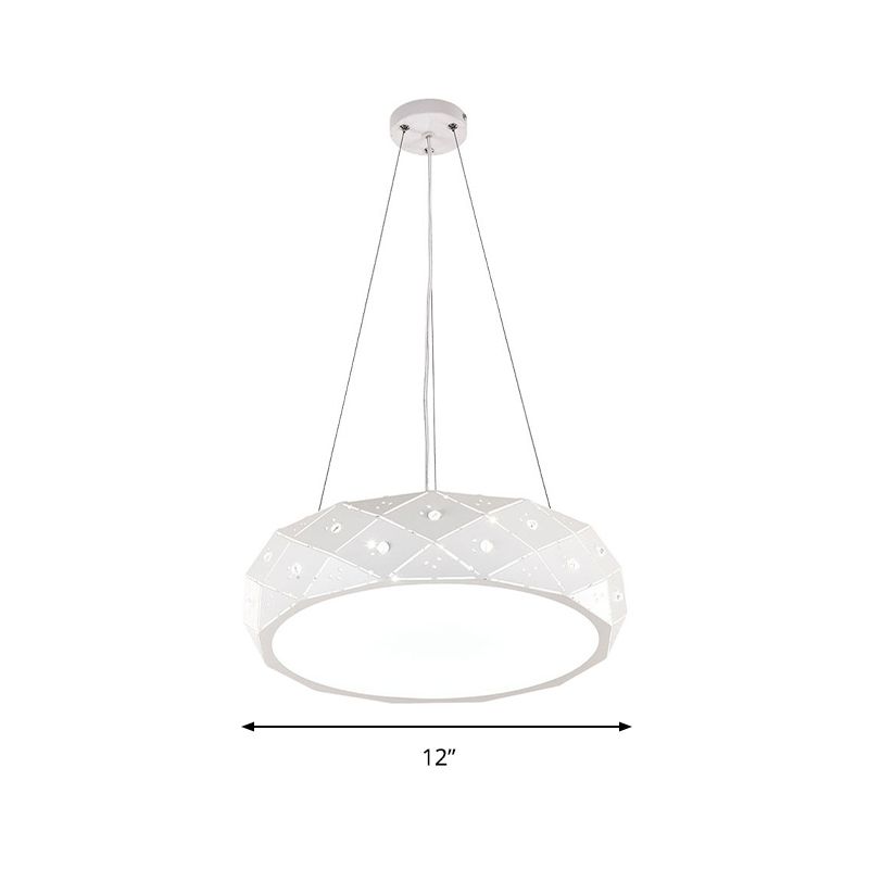 Luz de colgante de tambor geométrico LED moderno de metal blanco colgante colgante para un cargo en cálido/blanco/neutral, 12 "/18" /25.5 "de ancho