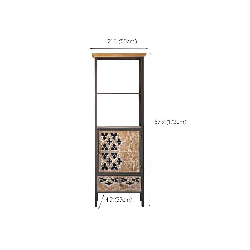Metal and Distressed Wood Accent Cabinet Industrial Style Fretwork Chest