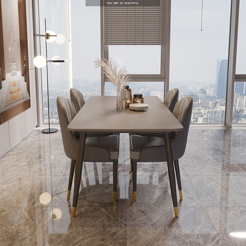 Modern Rectangle Dining Table Matte Finish Stone Top Dinette Table