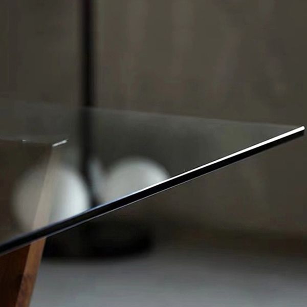 Solid Wood Contemporary Rectangle Dining Table Glass Top Table for Dining Room