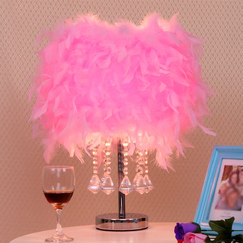 Runde Esstischtisch Leichte Feder 1 Kopf moderne Nachtlampe in Rot/Rosa/Rose Rot mit Kristalltropfen
