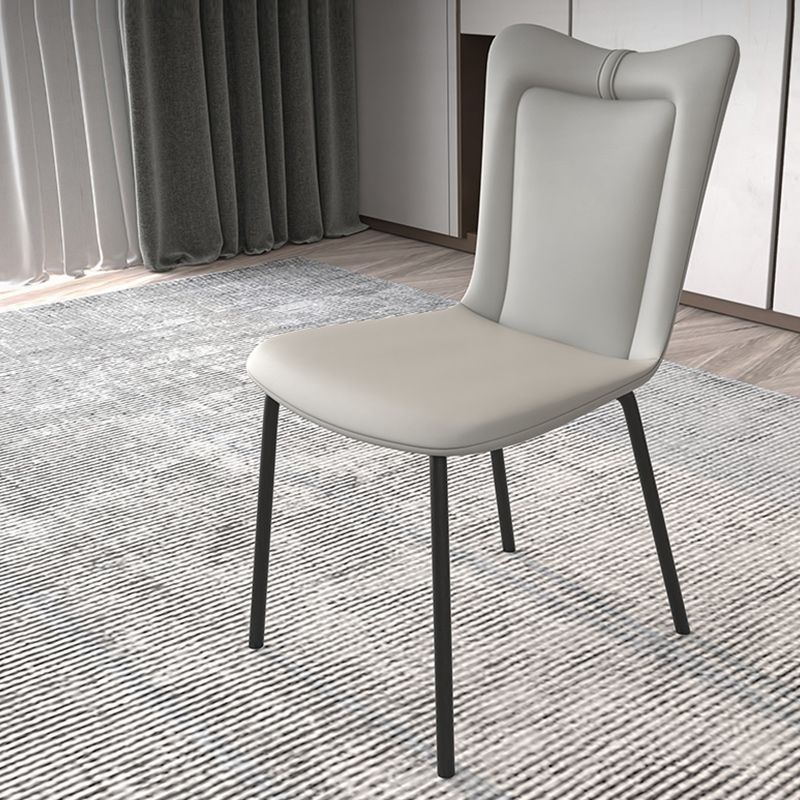 Black Iron Legs Dining Chairs Modern Faux Leather Armless Side Chair
