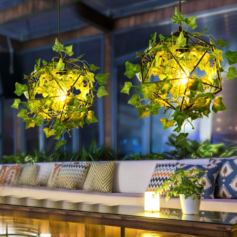 Metal Geometric Cage Dropserve Industrial 1 Bulb Restaurant Sospension Light con decorazione a foglia finta