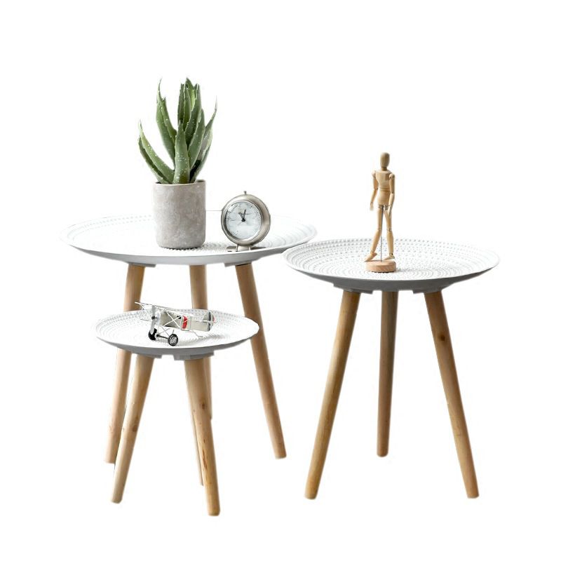 Modern White Wooden Coffee Table Round Coffee Table with Three Legs