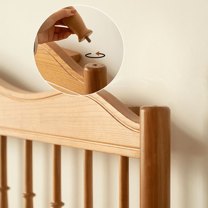 Contemporary Pine Wood Bed in Light Brone Scandinavian Bed with Headboard