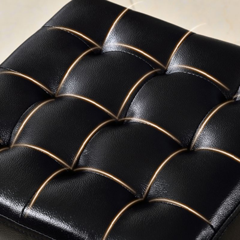 Square Tufted Ottoman Mildew Resistant Genuine Leather Mid-Century Modern Cube Ottoman