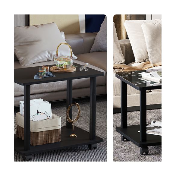 Modern 4 Legs Rectangular Coffee Table with Casters Cocktail Table in Black/White