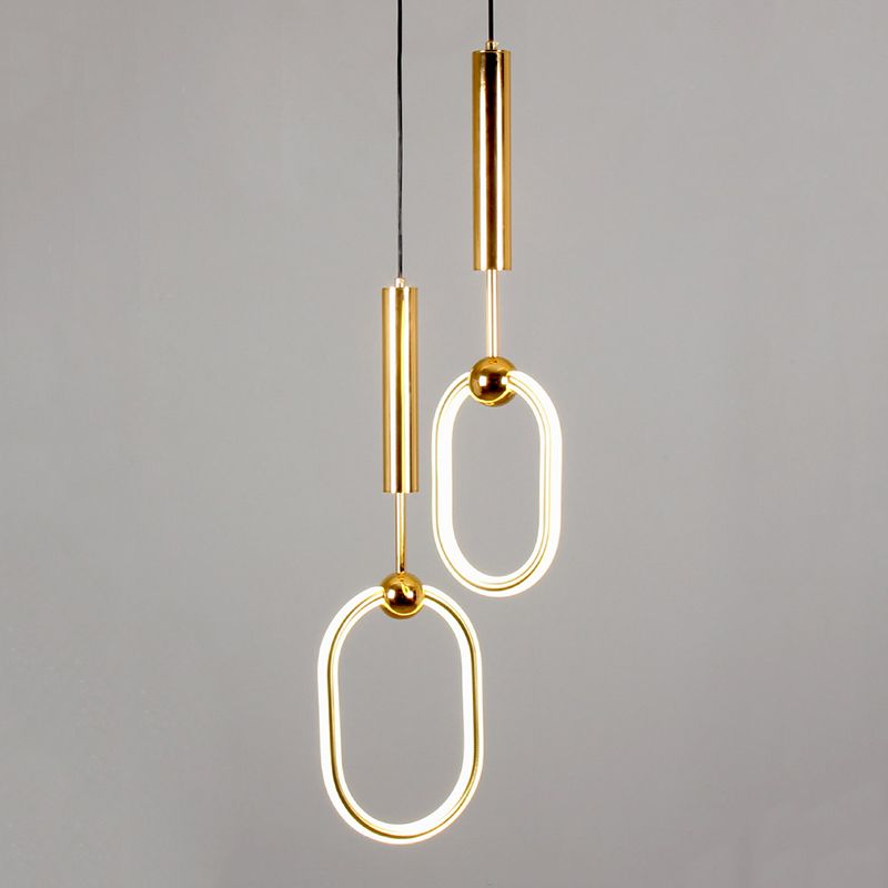 Wrought Iron Gold LED Pendant Light in Modern Luxury Style Acrylic Linear Hanging Lamp for Bedroom