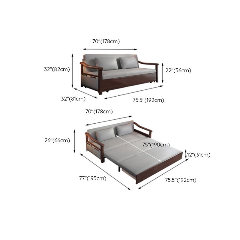 Rubberwood Sleeper Sofa with Box Faux Leather Sloped Arm Sofa Bed