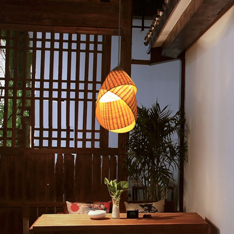 Twist Bamboo Hanging Light Modern 8.5 "/10" de ancho 1 colgante de suspensión beige ligero para restaurante
