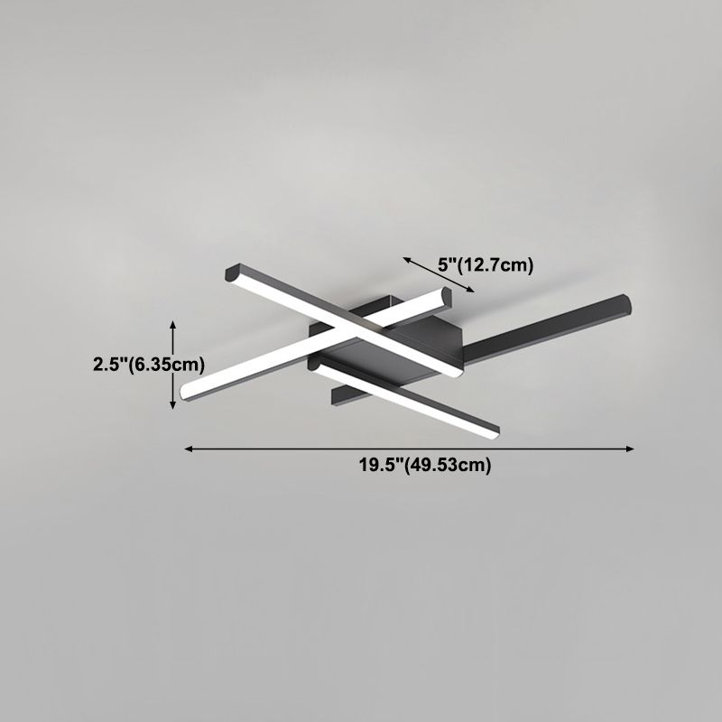 Aluminum Crossed Line Ceiling Fixture Minimalist LED Black Ceiling Light