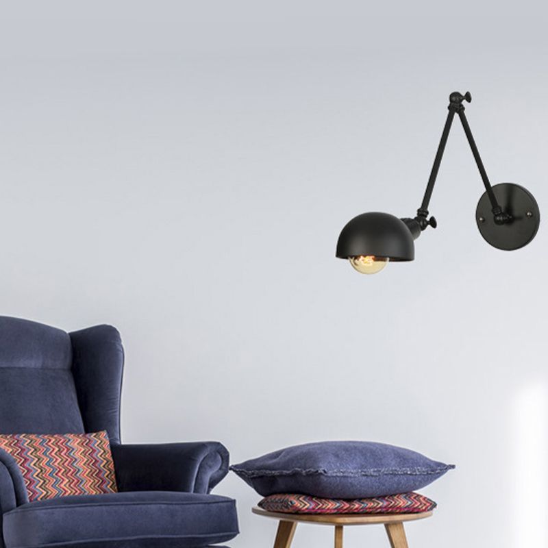 Modern Style Round Shade Swing Arm Wall Lighting  Metal 1 Light Sconce Lamp in Black