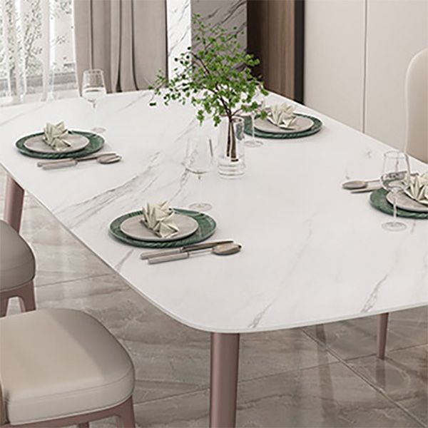 Glam Style Furniture Stone Rectangle Dining Room Table in White