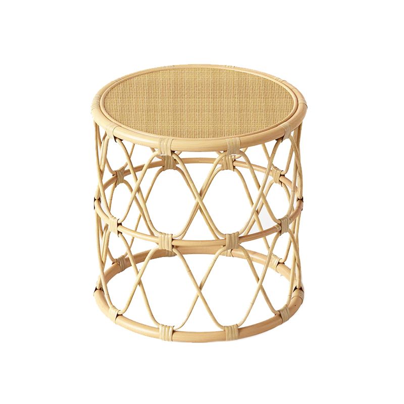 Scandinavian Round Top Coffee Table Rattan Drum Cocktail Table