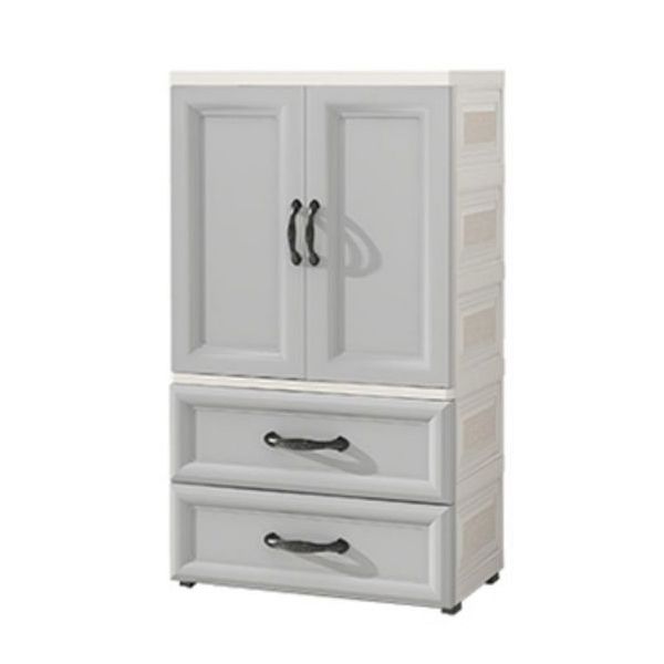 White Modern 2-door Wardrobe Armoire with Drawers Plastic Wardrobe